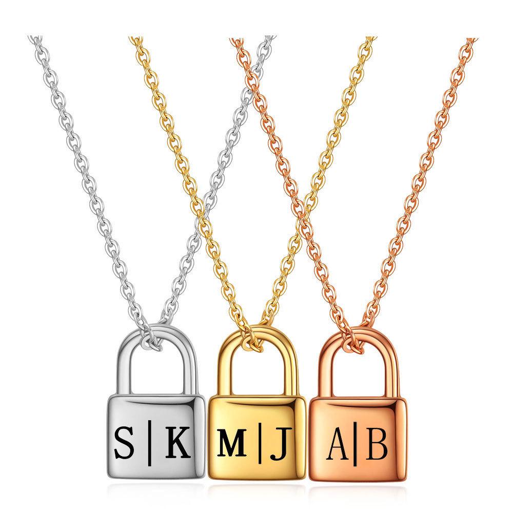 12MM Stainless Steel 18K Gold Lock Pendant Necklace with Smooth Surface & Cross Design.