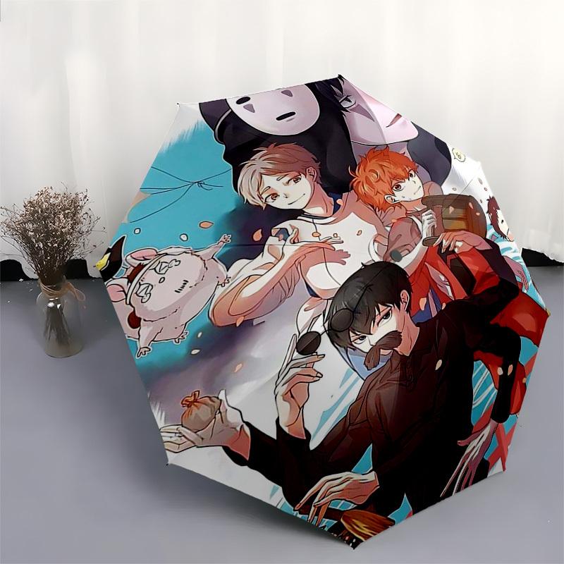 1pc Outdoor Umbrella with Spirited Away Characters - Automatic Opening/Closing, Portable 3-Fold Design, 8-Rib Iron Frame - Perfect Gift for Fans,
