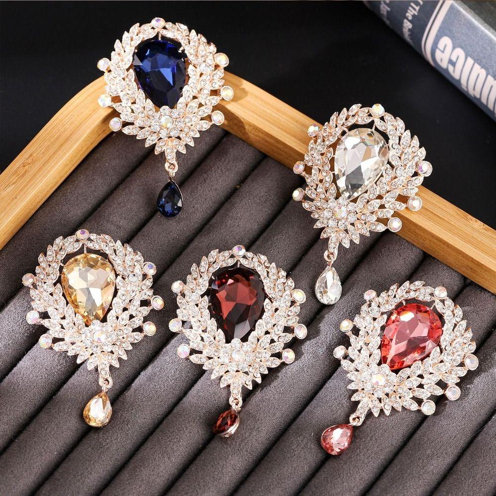 Clear Crystal Wedding Crystal Brooch Flower Design Teardrop Brooch Bridal Brooch Wedding Party