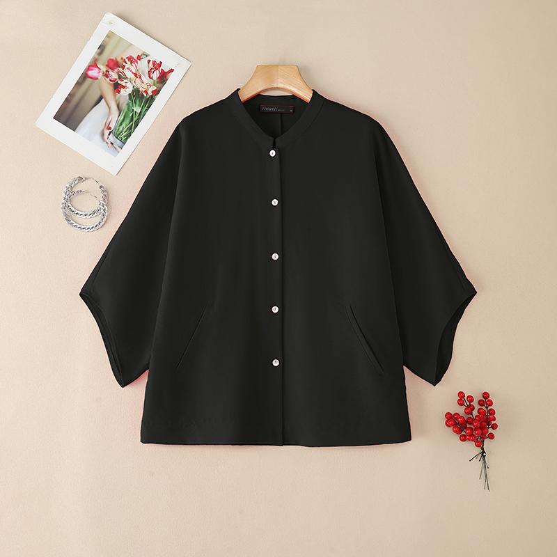 ZANZEA Women Casual Round Neck Loose 3/4 Sleeve Solid Blouse