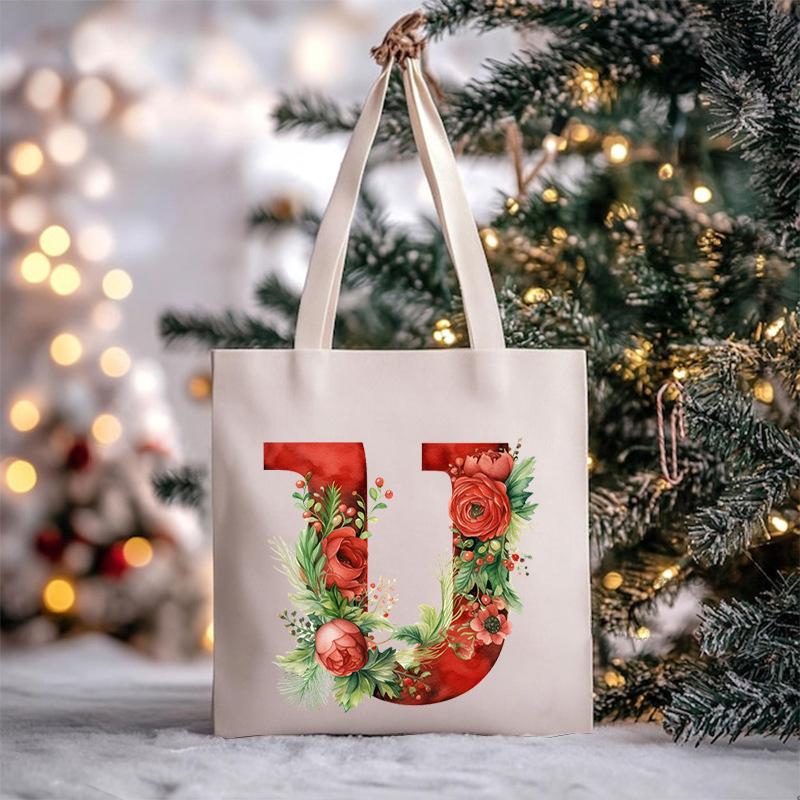 Christmas letter flower print niche trend tote bag shoulder bag