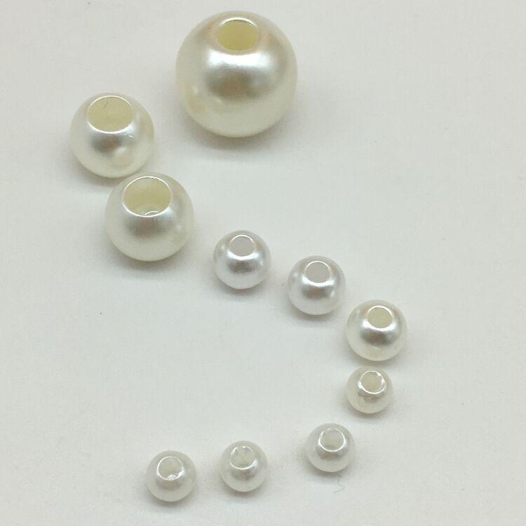 Beige Imitation Large Hole Pearls, Straight Hole Plastic Beads for DIY Jewelry & Bag Accessories