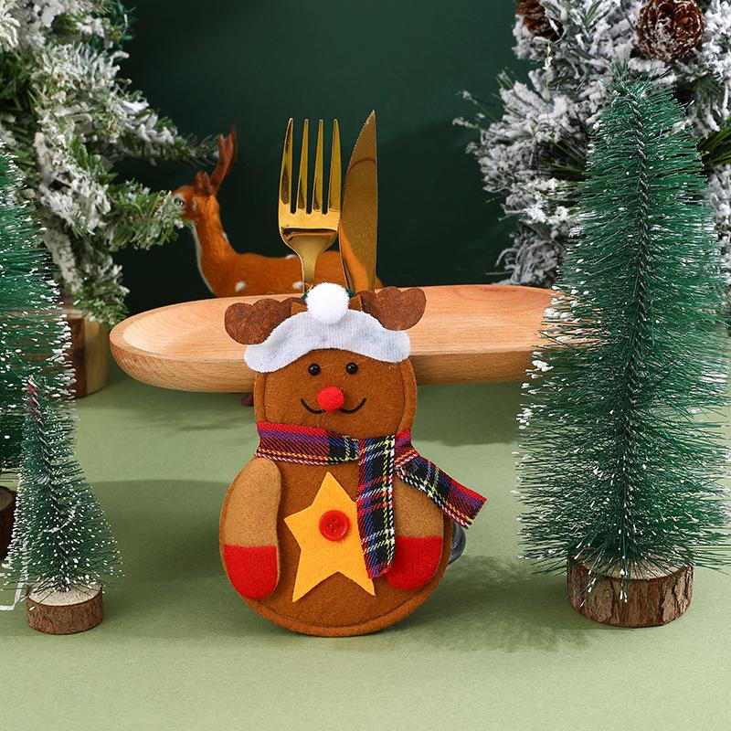 Christmas Table Decoration Set: Santa & Snowman Cutlery Covers, Knife & Fork Hats, Wine Bottle Covers