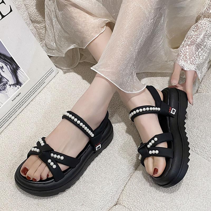 Fashion Beach Platform Pearl Outdoor Sandals for Women Roman Style Daily Wholesale Low Price Summer 2025 Comfortable Luxury Woman Shoes