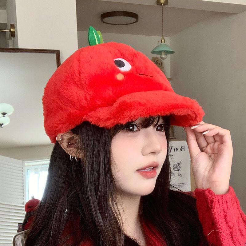 

Plush hat female versatile autumn and winter face peaked cap cute cartoon warm hat M（56-58cm）