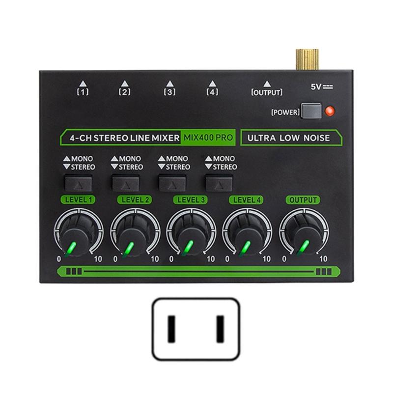 Low Noise 4 Channel Line Mixer for Mixing 4 Stereo Channel LED Mixer Adapter for Microphones Guitars Keyboards