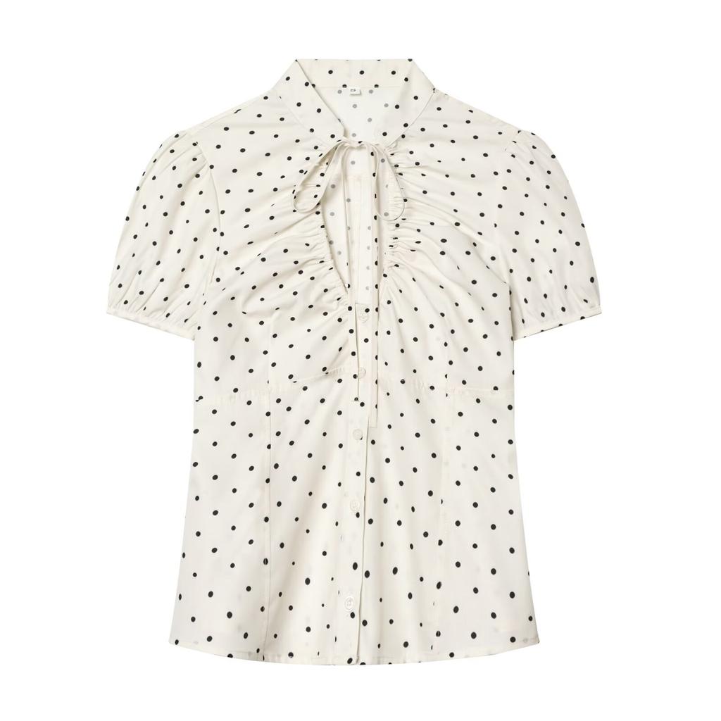 European and American style, new women's fashion, chic poplin top, 4661035 fashionable bow decoration