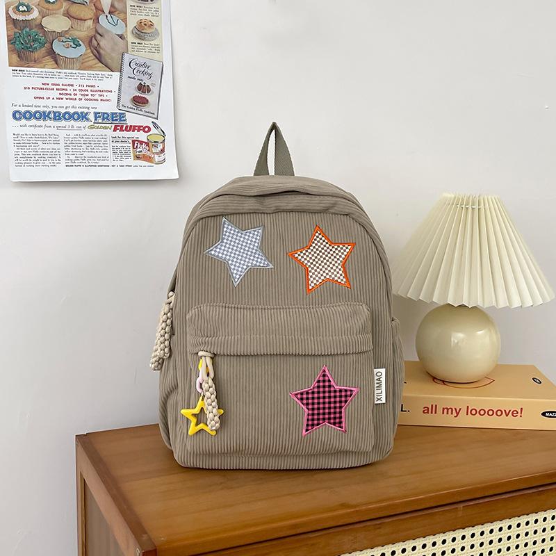 Schoolbag small schoolbag for women, Korean style INS corduroy star pattern, high school student small backpack, large capacity student backpack
