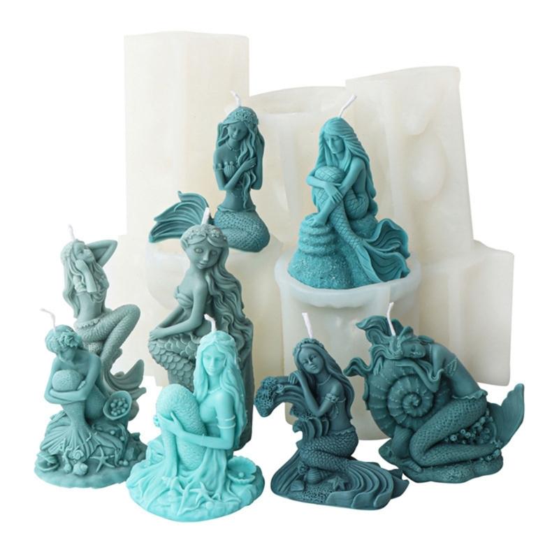 Silicone Mold Large Oceanid Mermaid Candle Resin Mould DIY Shell Conch Soap Resin Plaster Making tool