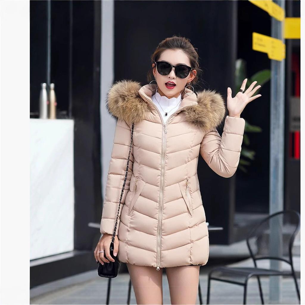 Winter new women's cotton-padded clothes women's medium and long slim-fitting fashion big fur collar cotton-padded clothes women's jackets are in