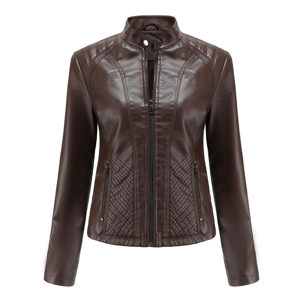 Women's Autumn & Winter Casual Leather Jacket - Simple European/American Trend Thin Coat, Long Sleeve Motorcycle Style