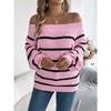 Women's Oversized Sweatshirt for Autumn/Winter Casual Striped Off-the-Shoulder Bell-Sleeve Pullover Women's Long-Sleeved Knitted Jumper