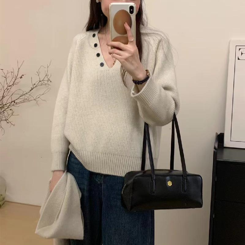 2024 Women's Korean Style Long Sleeve Scarf Collar Knit Sweater