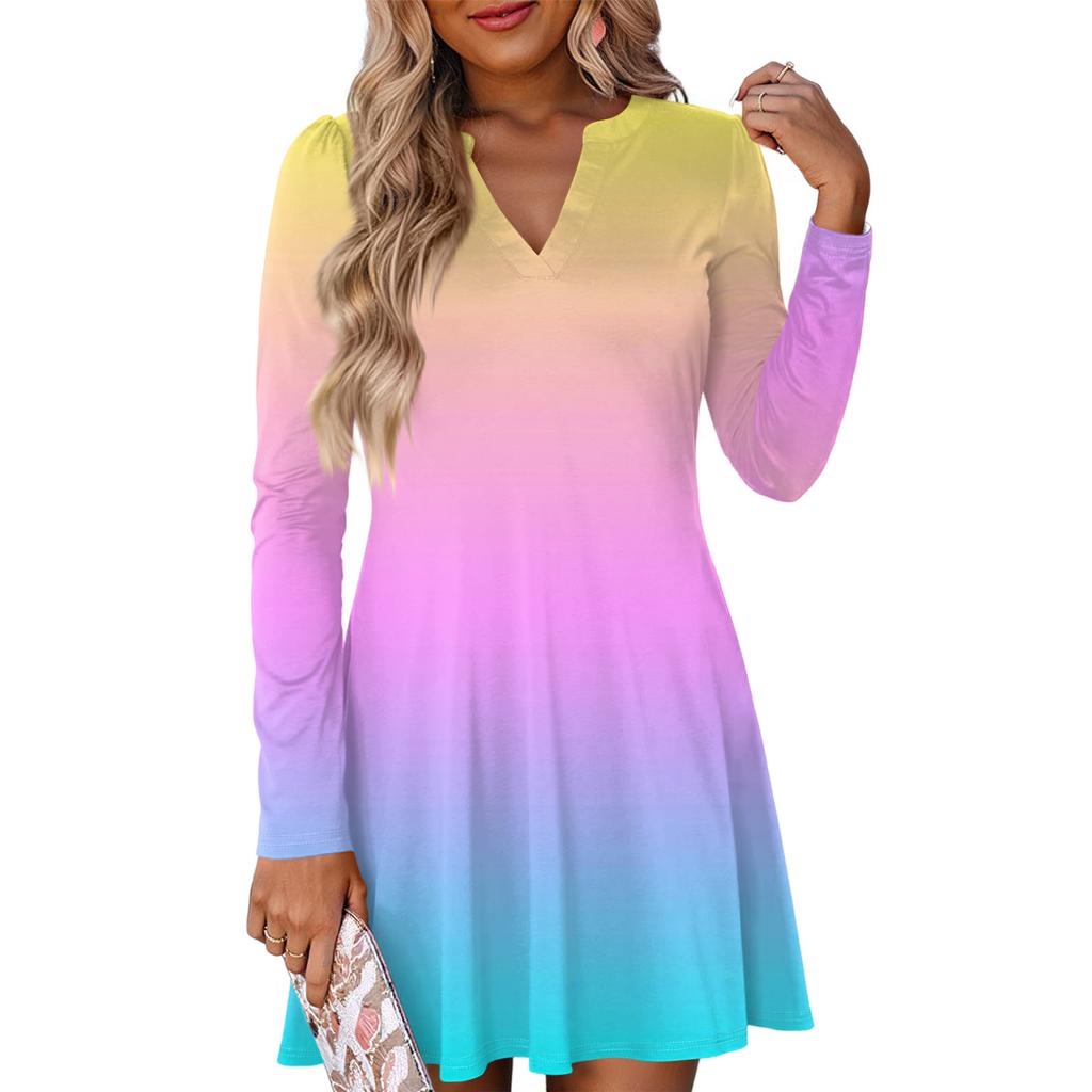 Women's Fashion Gradient V-neck Long Sleeve Dress