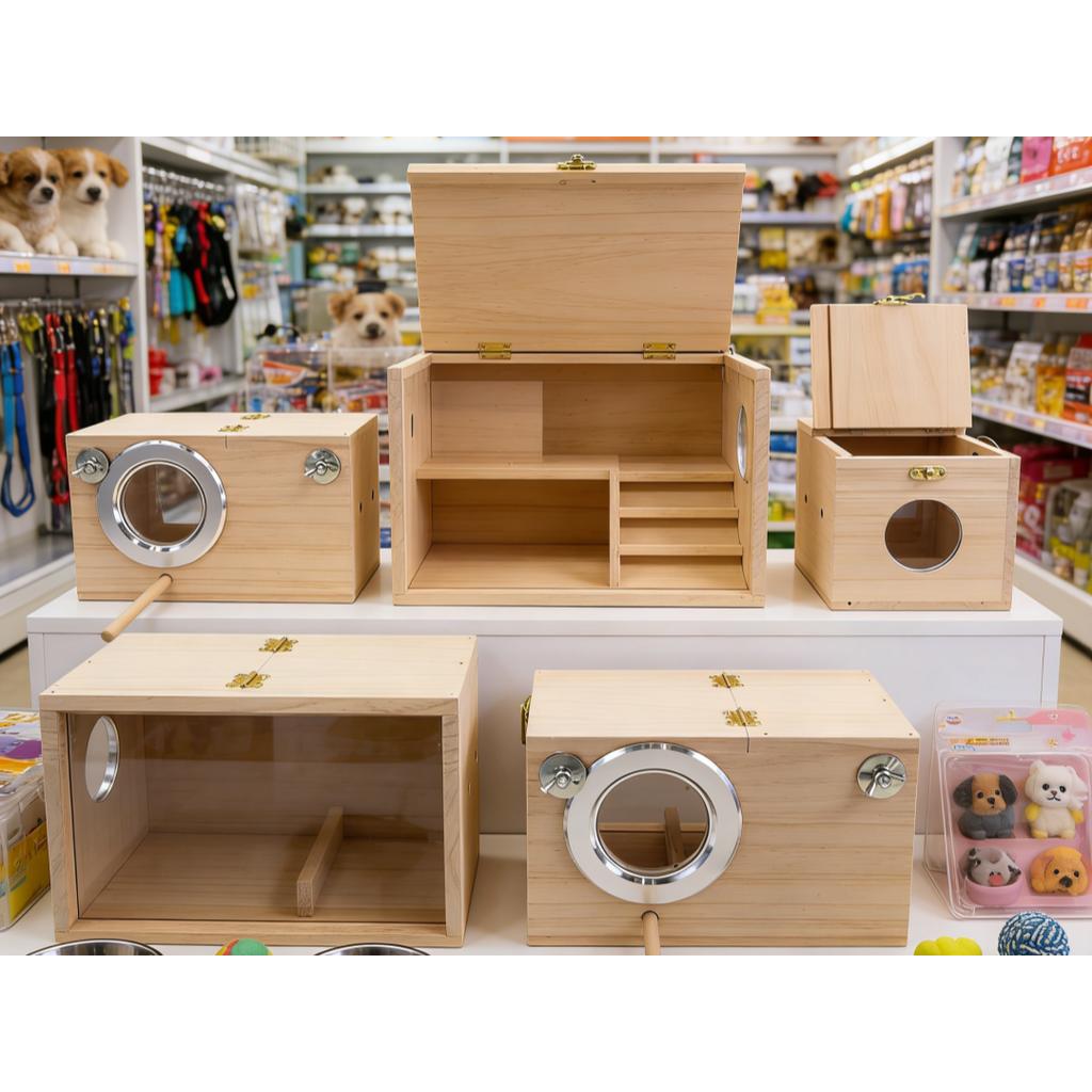 Wooden Parrot Breeding Box with Transparent Window Bite Resistant Removable Bird Nest House Breeding Cage for Parakeet Lovebird