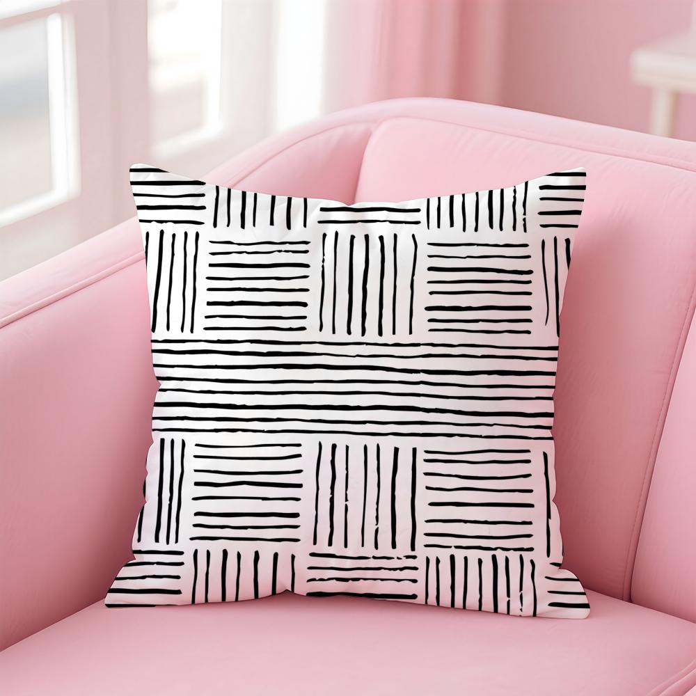 Black and White Striped Geometric Rectangle Cushion Cover Pillow Case Soft Skin Friendly Fabric Concealed Zipper