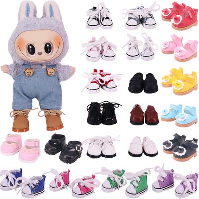 3,8cm Puppenschuhe Einfarbig Pop Schnürschuh aus Canvas PU Schuhe Für 17cm Labubu Puppenkleidung Zubehör, Mädchen Spielzeug Kleidung Geschenk