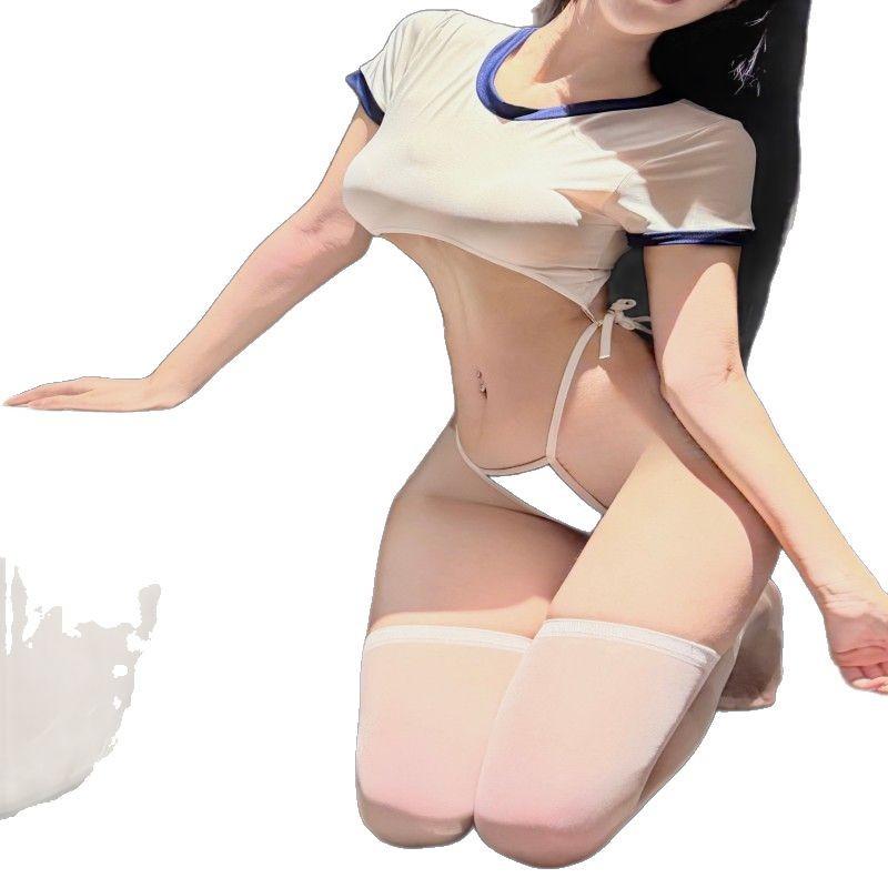 New Japanese campus high fork strap gymnastics suit sexy three-point erotic underwear home free open file