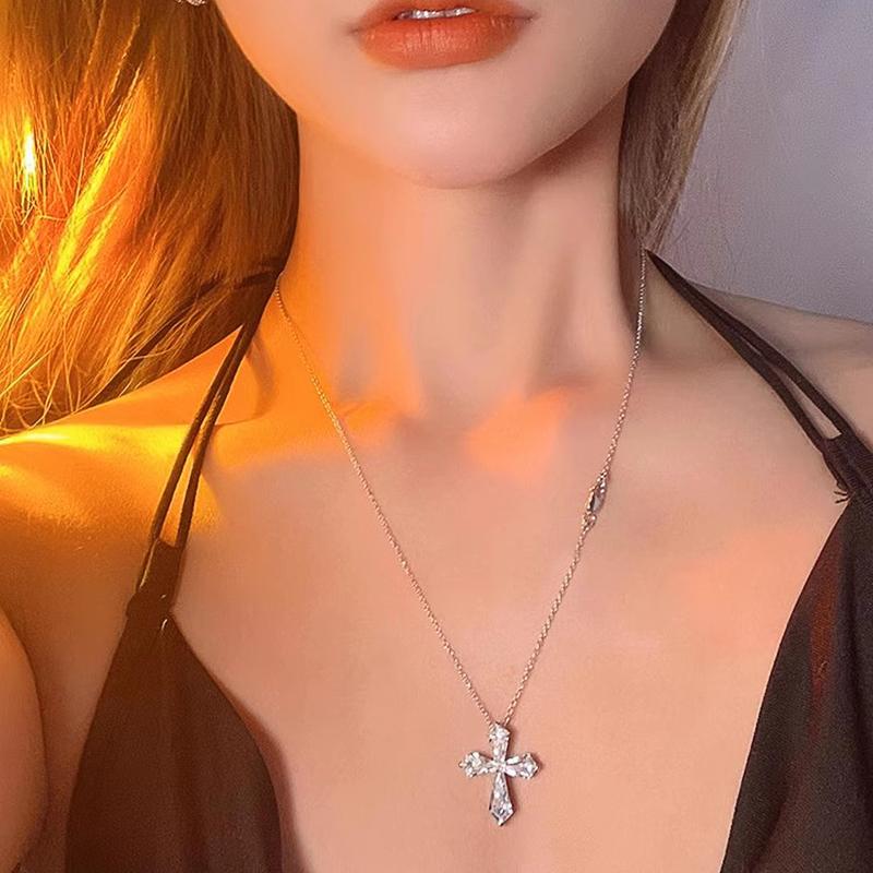 Crystal Cross Necklace Women Luxury Trendy Female Wedding Party Neck Accessories Gift Statement Jewelry