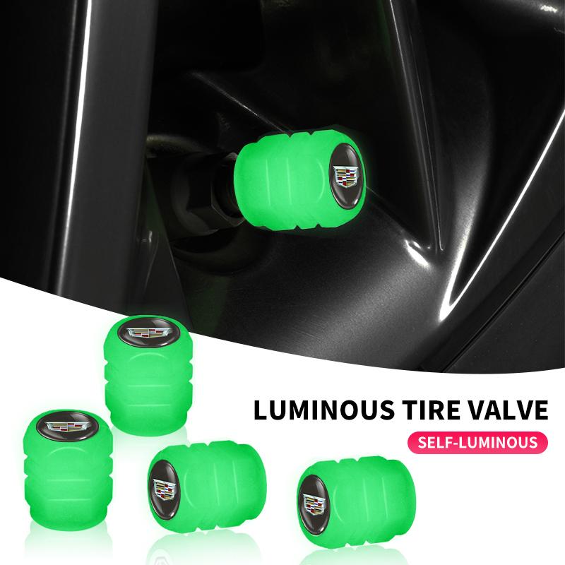 4Pc Fluorescent Green Car Wheel Tire Valves Caps Luminous Valve Dust Covers for Cadillac Seville XT4 CT4 CT5 ATS SLR STS EXT CTS zg4