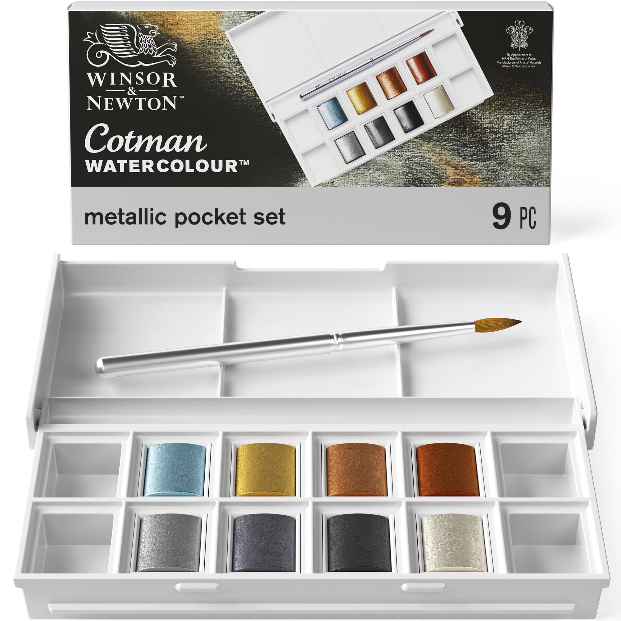 

Winsor & Newton Cotman Watercolor 8-Color Set, Metallic Pocket Set, Half Pan