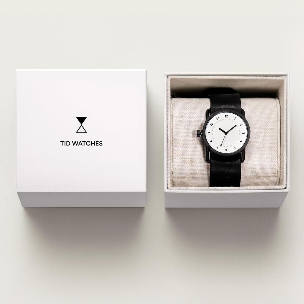 TID Watches Watch No.1 White Dial Black Leather Strap Black Buckle Quartz Inspired by Scandinavian Swedish Design 36mm