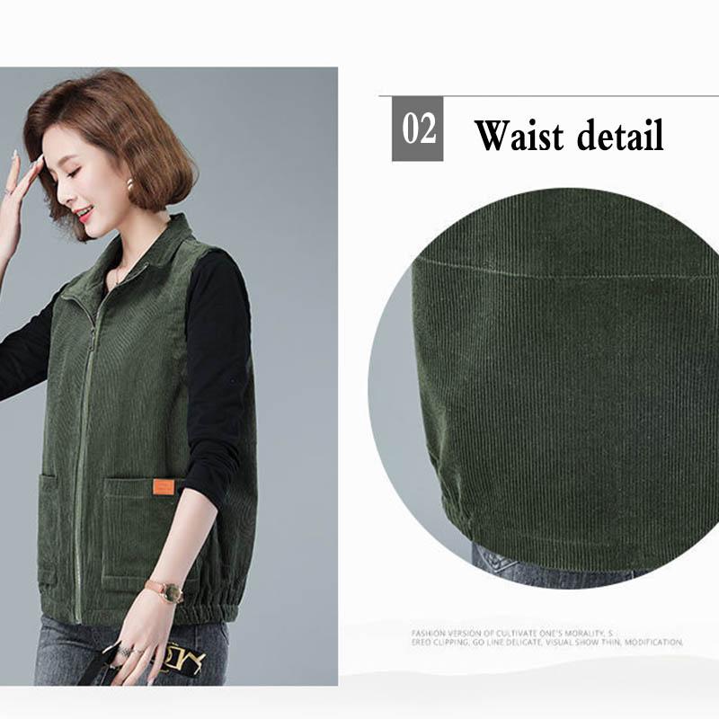 Spring and Autumn Middle-aged Vest Female Mothers Wear Lapel Outer Wear Corduroy Vest Solid Color Sleeveless Jacket