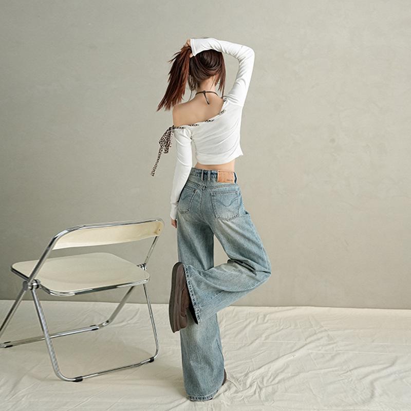 Autumn/Winter Women's Wide-Leg Floor-Length Jeans: Stylish, Slimming, and Loose Fit.