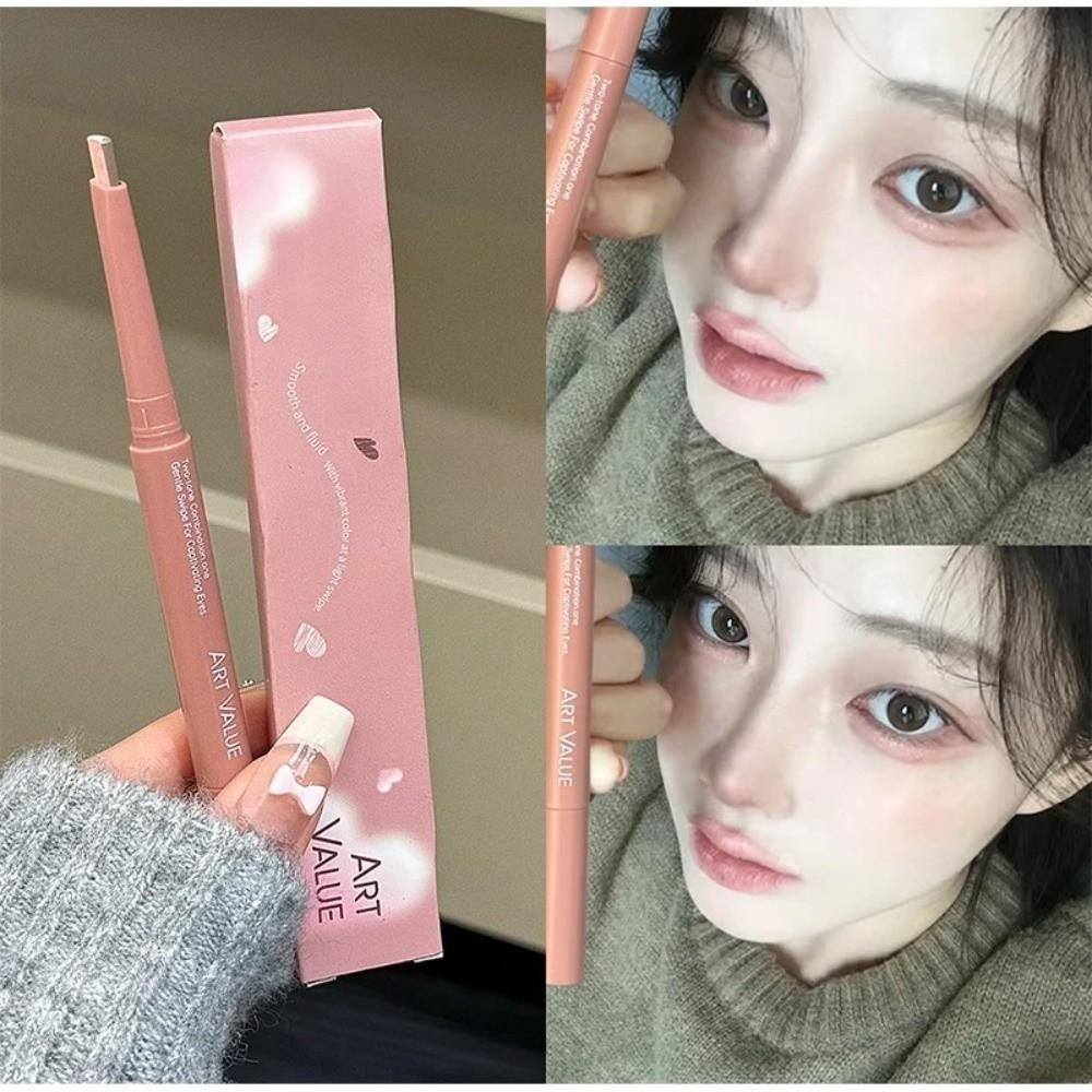 2 Color-Blocking Sleeping Silkworms Stick Pink Brown Highlighter Pen  Suitable for Lazy People