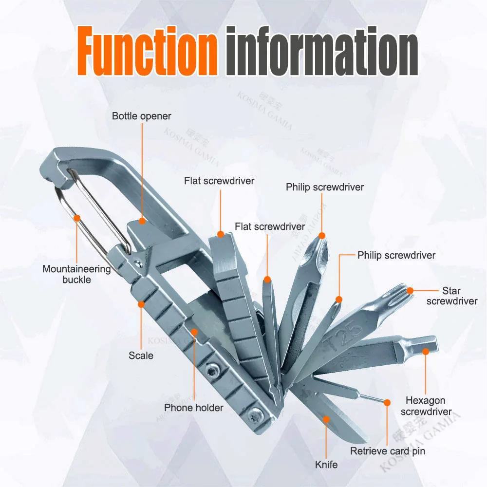 13-in-1 Multifunction Stainless Steel Pocket Tool Folding Outdoor Tools Corkscrew Screwdriver Wrench Knife Keychain Repairs Tool