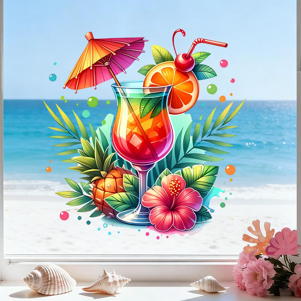 Creative Tropical Cocktail Static Cling Wall Sticker Self Adhesive Removable for Kitchen Bathroom Home Decor