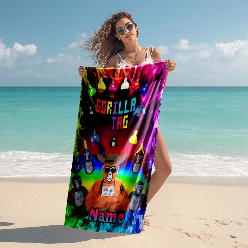 Personalized customized proof beach towel with Gorilla Tag pattern - soft, absorbent,quick-drying,perfect swimming,camping&bathing