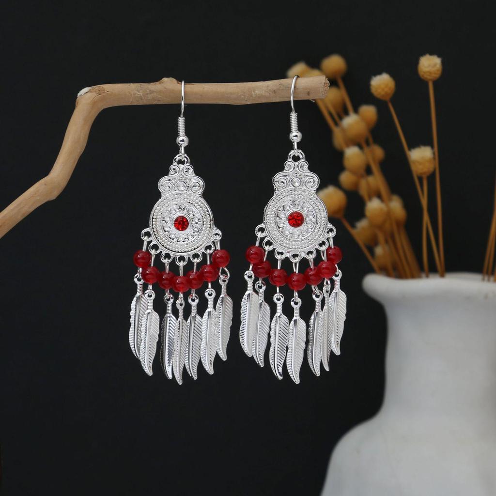Personalized Bohemian Miao Silver Geometric Tassel Earrings