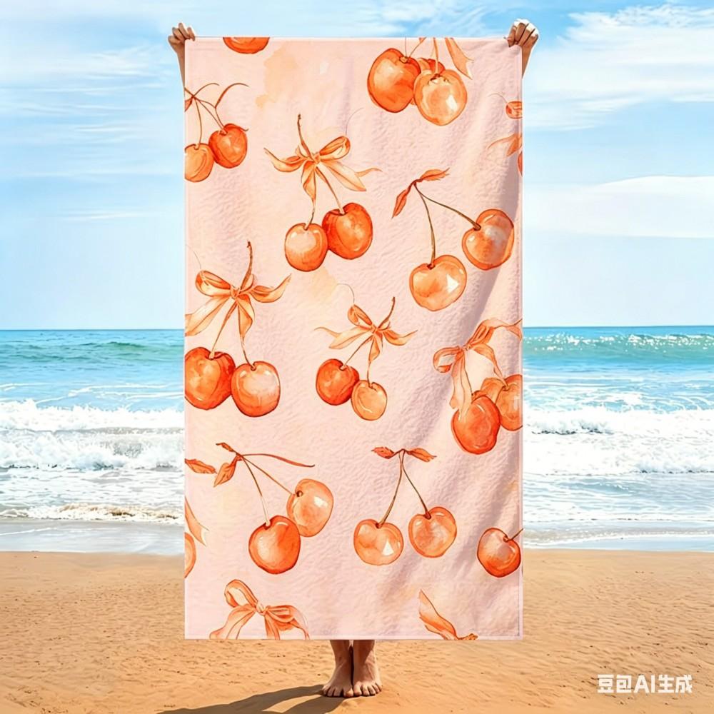 Oversized Microfiber Beach Towel Pink Cherry Bow, Extra Large Quick Dry Sand Free Bath Towel, XL Travel Swim Pool Blanket