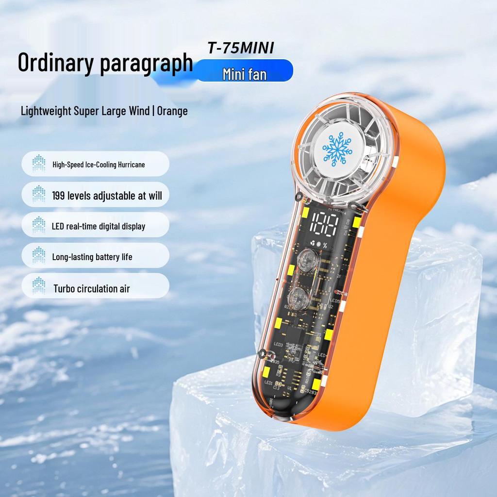 T76 Turbo Handheld Fan: USB Rechargeable, 199 Speeds, Portable Cooling with Ice Pack
