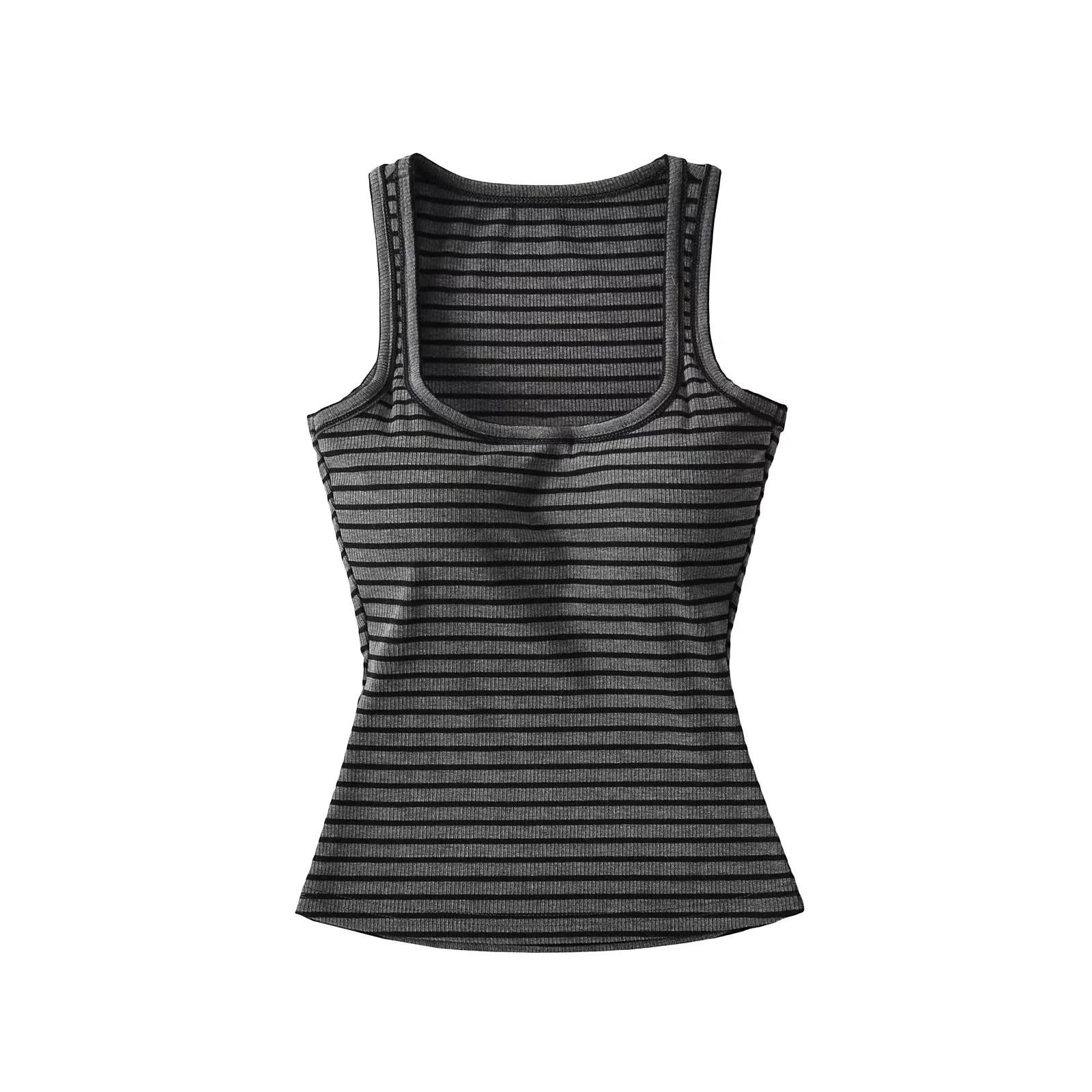 

Square Neck Color Block Striped Spaghetti Strap Crop Top for Women - Summer Slimming Underlayer & Sexy Hot Girl Style Medium