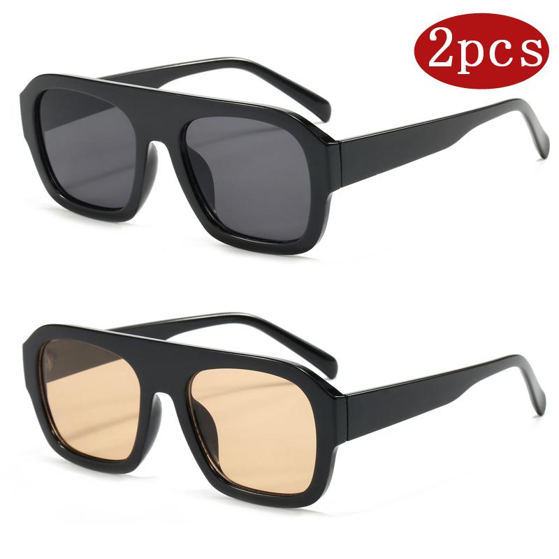 

2 шт. Модные солнцезащитные очки с квадратной оправой, женские, винтажный многоугольный дизайн, солнцезащитные очки, мужские, вдохновленные, стильные, с плоским верхом, авиаторы, UV400