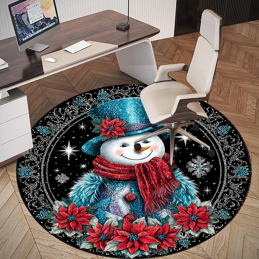 1PC Snowman Flowers Office Round Area Rug, Under Office Chairs Bedroom Living Room Home Decor, Carpet for Office -1110162