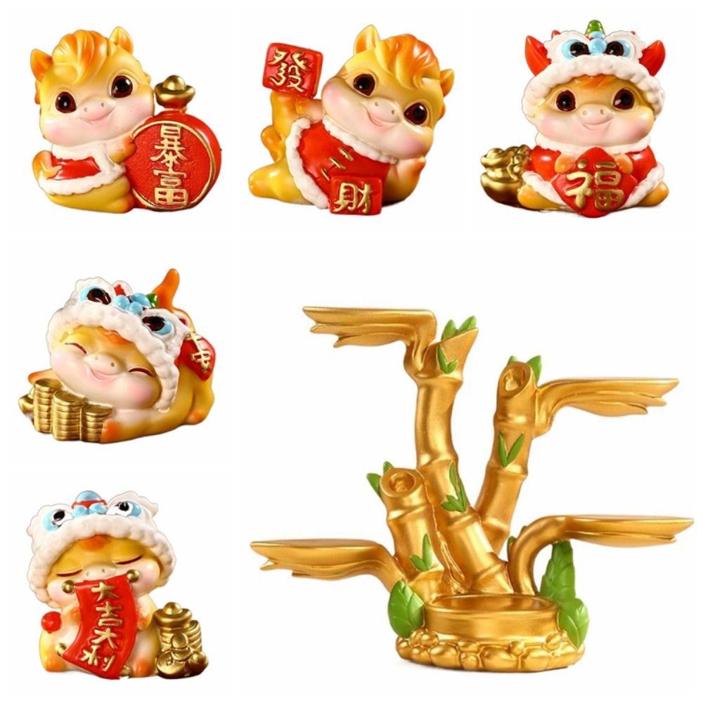 Cartoon Horse Figurine Resin Zodiac Ornaments Vivid New Year Mascot Miniature Office