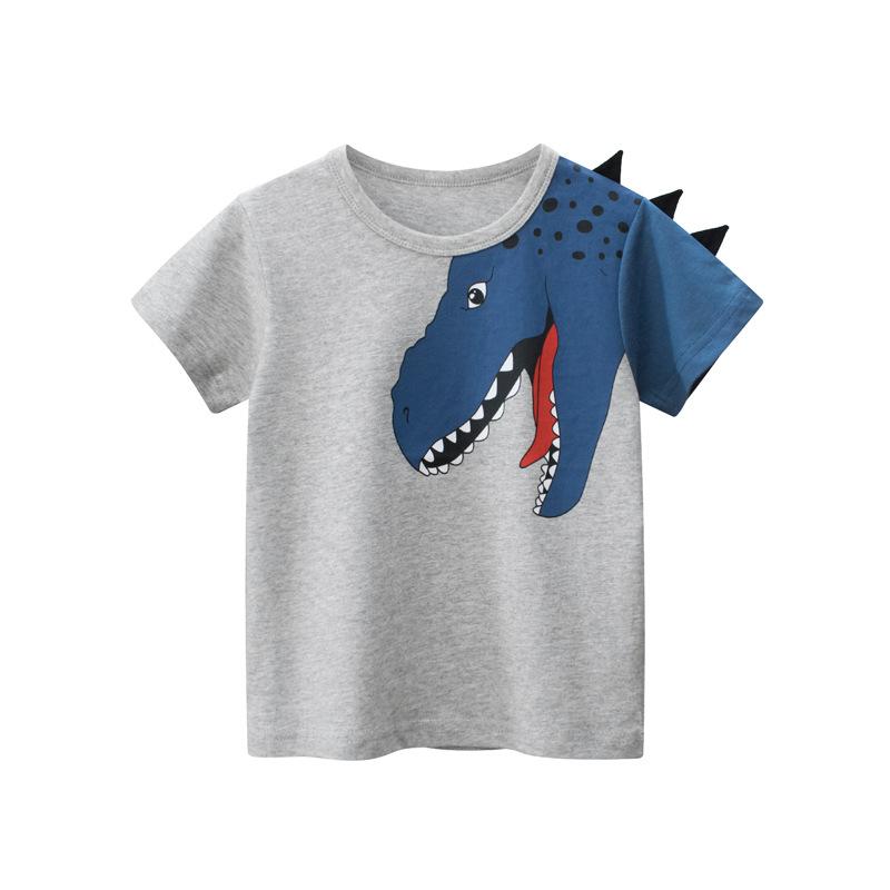 Boys' and Children's Clothing Cute 3D Shark Dinosaur Cartoon Short Sleeve T-shirt Children's Leisure Sports T-shirt