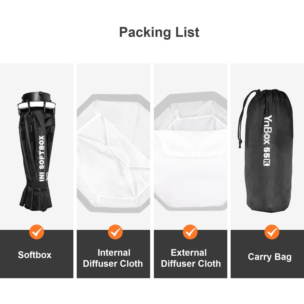 YnBox 55K 55 cm/22 Zoll achteckige Fotografie-Softbox mit abnehmbarer Diffusor-Tragetasche für Bowens-Halterung