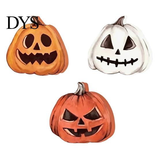 Holiday Atmosphere Enhancements 3Pcs Halloween Pumpkin Tabletop Decor, Rustic Face Wooden Block Table Ornaments Ornaments, Farmhouse Desktop Craft for
