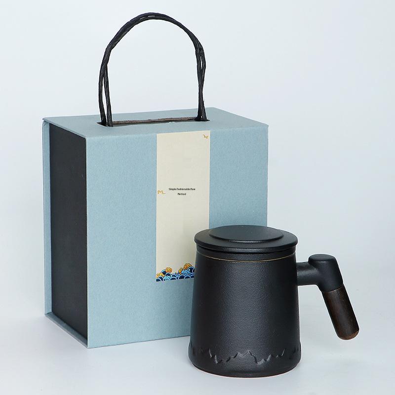 Ceramic Tea and Water Separation Office Mug - Simple Brewing Cup for Business Gifts