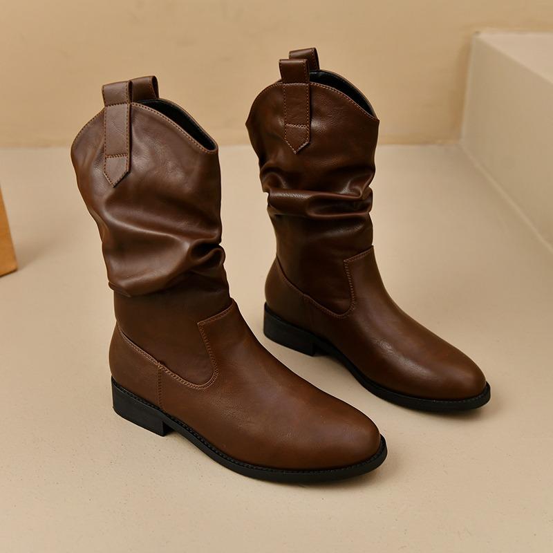 

Мода 2025 Женские ботильоны на каблуке Модная кожа Классическая обувь Дизайнерские Снежные Зимние Элегантные Короткие ботинки Новые Тренды Zapatillas 40 коричневый