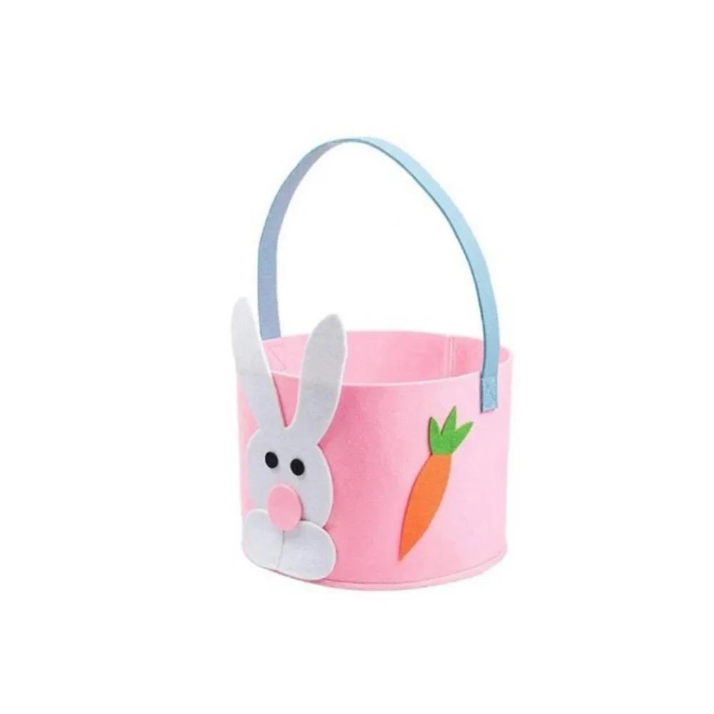 Portable Colorful Easter Felt Basket Cartoon with Handle Chicken Tote Bag Cute Rabbit Egg Basket for Home Decoration
