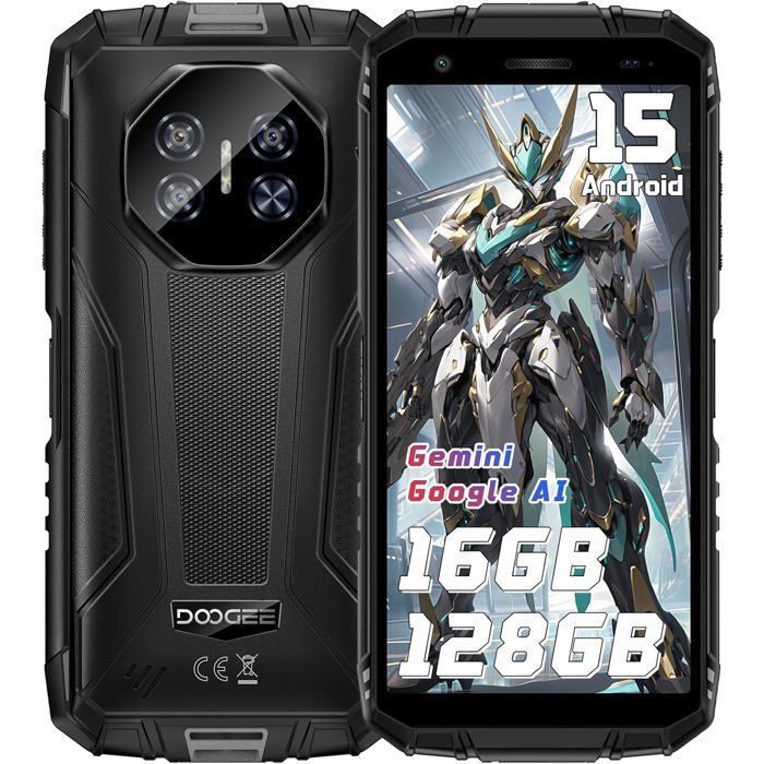 Telephone Portable Incassable DOOGEE Fire 3 Pro 16Go+128Go/TF 2To 5,5" Smartphone Incassable Android15 8350mAh Dual SIM 4G/NFC Noir