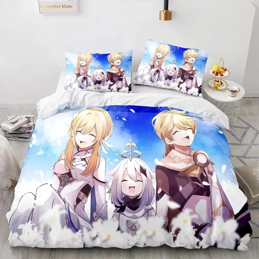 Anime Genshin Impact Beding Set For Bedrom Soft Modern Bedspreads Comefortable Children Kids Soft Duvet Cover Comfortable Quilt Cover And Pilowcase