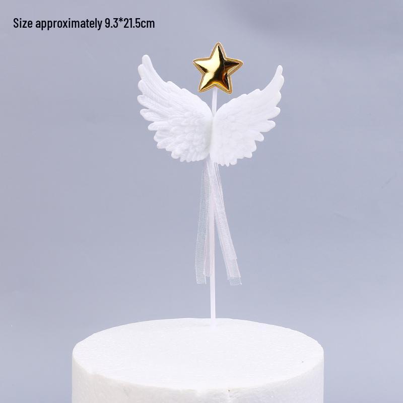 Angel Wing Feather Cake Toppers with Wire Heart String Lights