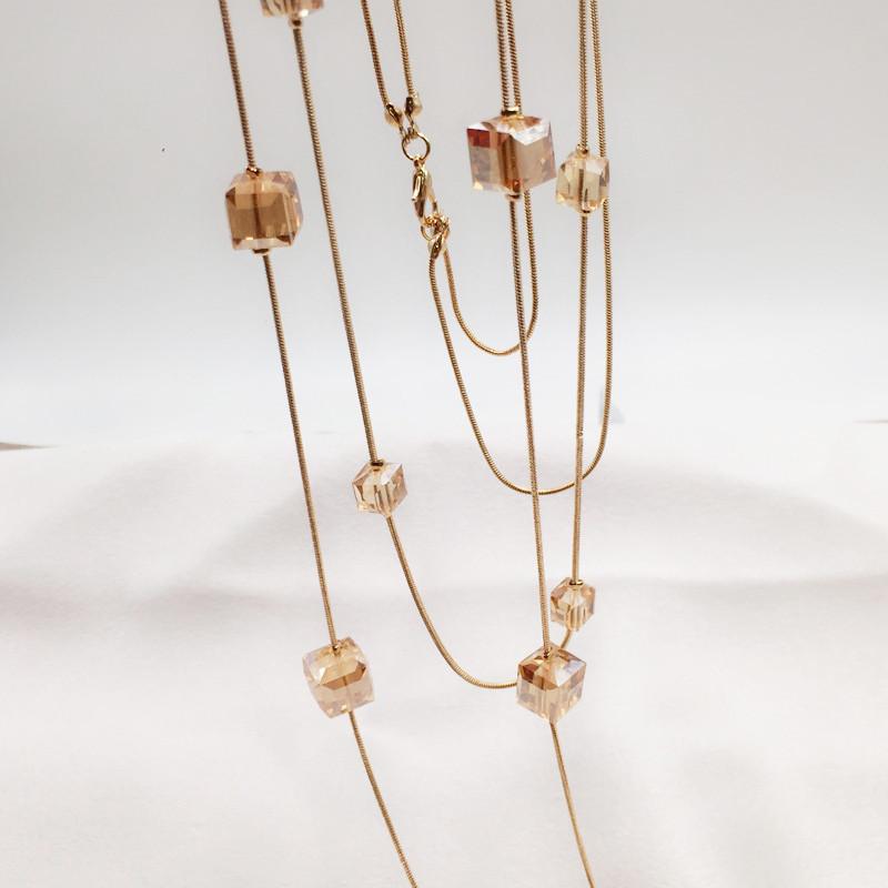1PC Korean Style Fashion Double Layered Square Crystal Necklace Long Decorative Necklace Accessories Women's Personalized Accessories