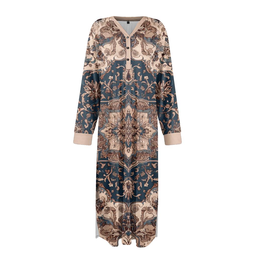 Women's Nightgown Long Loungewear V-neck Nightdress With Pockets